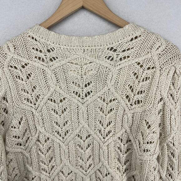 LUCKY BRAND Sweater Womens L Puff Sleeve Shine Button Up Cardigan Beige - Picture 4 of 16